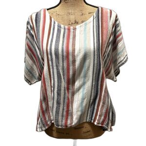Anthro The Odells Puglia Blouse Multicolor Striped Relaxed Fit Boho Size Medium